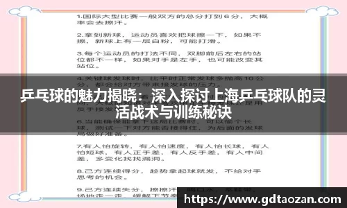 乒乓球的魅力揭晓：深入探讨上海乒乓球队的灵活战术与训练秘诀